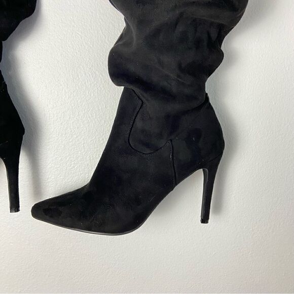 Ashley Stewart Diva Black Vegan Suede Over the Knee Spiked Heel Boots Size 9W - Picture 10 of 14